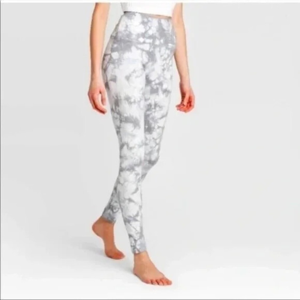 Colsie Tie Dye Leggings Women Medium Grey White Good High Rise Cotton Stretch